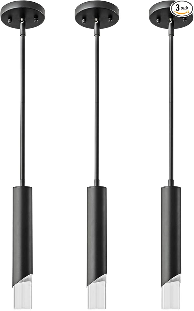 Modern Pendent Lights in Kitchen, Black Mini Pendant Light Bedroom Bedside Table Small Chandelier, Metal Rod Ceiling Pendant Lighting for Kitchen Island Bedroom Restaurant bar (3-Pack)