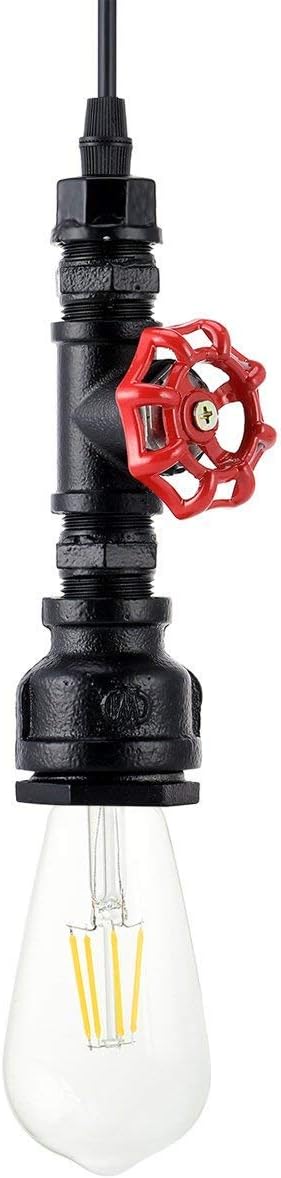 Kawell Vintage Pendant Light Fixtures Industrial Retro Ceiling Chandelier Creative Water Pipe Hanging Light Fixtures Art Deco Iron E26 60W Max for Bedroom Cafe Bar Restaurant Kitchen, Black Color