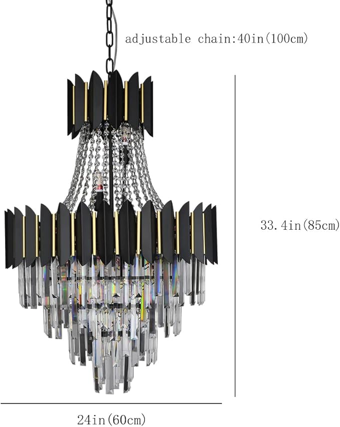 Modern Crystal Chandelier Black 4-Tier Round Crystal Chandeliers Lighting Contemporary Ceiling Hanging Raindrop Pendant Light Fixture for Dining Room Living Room Foyer (D24in-14 Lights)