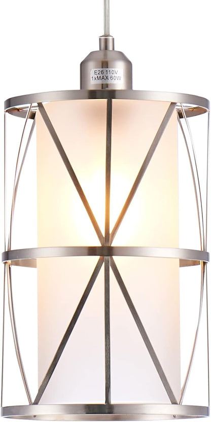 Modern Brushed Nickel Pendant Light with Frosted Glass, Transitional Metal Pendant Lighting Fixture for Kitchen Island Sink Dining Room Bar, Led Bulb Included