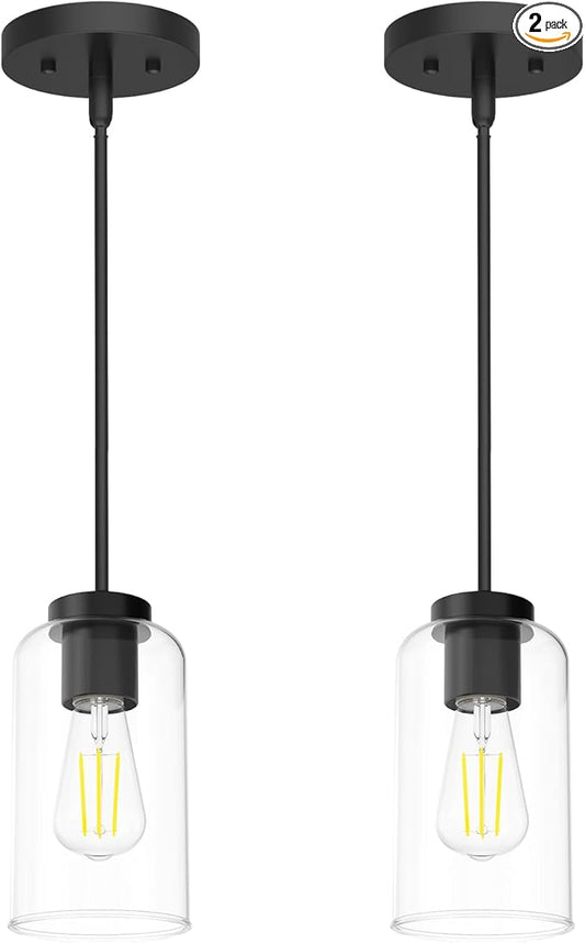 Zevluck 2-Pack Pendant Light, Matte Black Pendant Lighting with 5 Adjustable Tubes, Hanging Light Fixtures with Clear Glass Shade, Tiltable Pendant Lighting for Kitchen Island, Dining Room