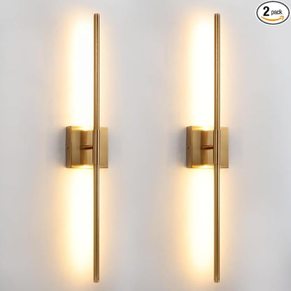 Brushed Gold LED Wall Sconces Set of 2 with Warm White Light
