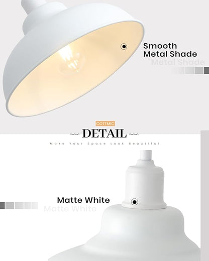 White Pendant Light, Farmhouse Pendant Lights Kitchen Island 2 Pack, 11.4in Modern Pendant Light Fixture, Adjustable Height, Pendant Lighting for Dining Room, Living Room, Hallway