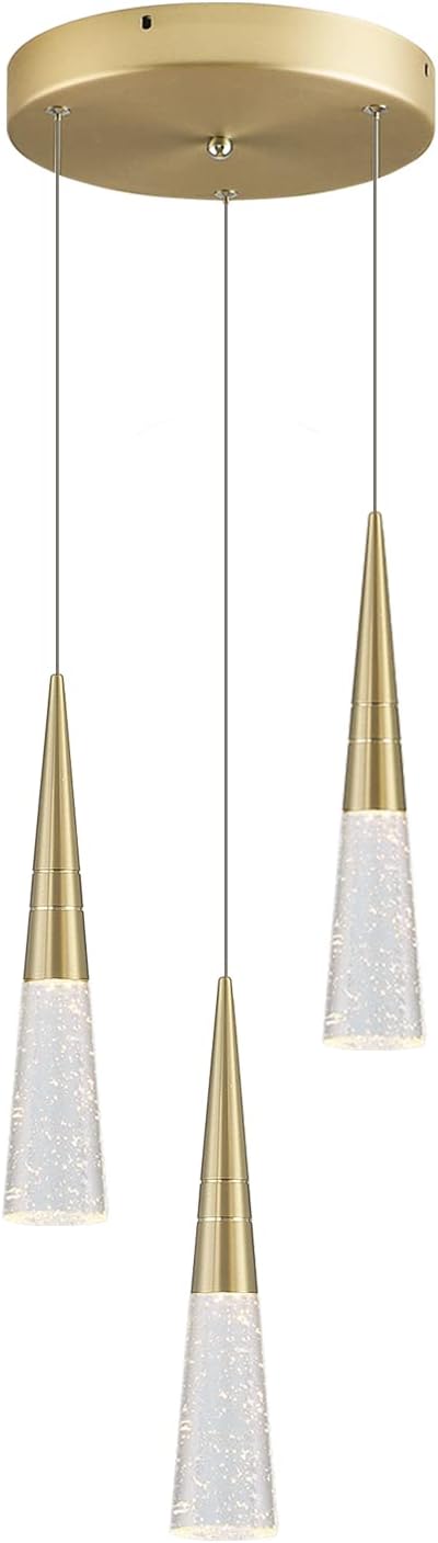 JoollySun Modern Crystal Pendant Light: Gold 3 Cluster Hanging Light Fixtures for Kitchen Island Bathroom