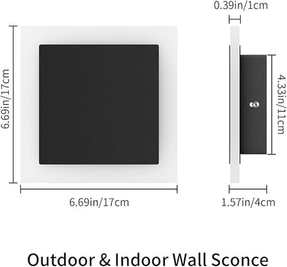 2 Packs LED Wall Light Outdoor Indoor Modern Wall Sconce Mini Sconce Outdoor Wall Lights Aluminum Waterproof Black Wall Mount Light LED Wall Sconces Warm White 3000K (Square)