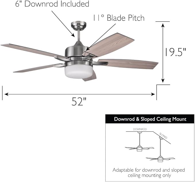 Design House 156621-BN Grayson 52-inch Five Blade Contemporary Indoor Ceiling Fan with LED Light Kit and Remote Control, Brushed Nickel