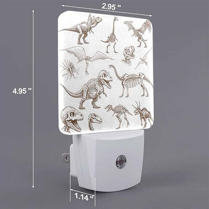 Dinosaurs Night Lights Plug into Wall Bone Fossils Mammoth Stegosaurus Night Light with Dusk to Dawn Sensor for Home Bedroom Bathroom Living Room 0.5W Sleep-Friendly