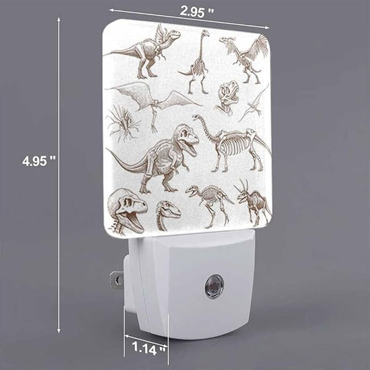 Dinosaurs Night Lights Plug into Wall Bone Fossils Mammoth Stegosaurus Night Light with Dusk to Dawn Sensor for Home Bedroom Bathroom Living Room 0.5W Sleep-Friendly