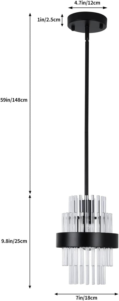Pendant Light Fixtures, 7inch Modern Glass Pendant Lighting, Black Kitchen Island Lights, Height Adjustable Pendant Lighting (Matte Black, 2 Pack)