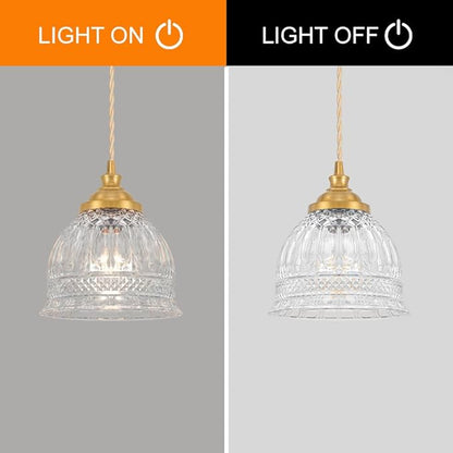 Vintage Pendant Light with Clear Glass, Antique Brushed Gold Pendant Lights Kitchen Island, 7.3''Brass Hanging Light Pendants for Bathroom Bedroom Hallway,Height Adjustable,Adapt To Different Ceiling