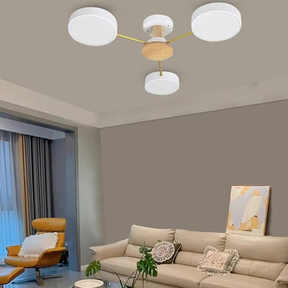 3-Lights LED Ceiling Light Fixture,26 Inch Modern Ceiling Lights Flush Mount Wooden 24W Dimmable Chandelier for Living Room Bedroom Kitchen,3000K/4000K/6000K White