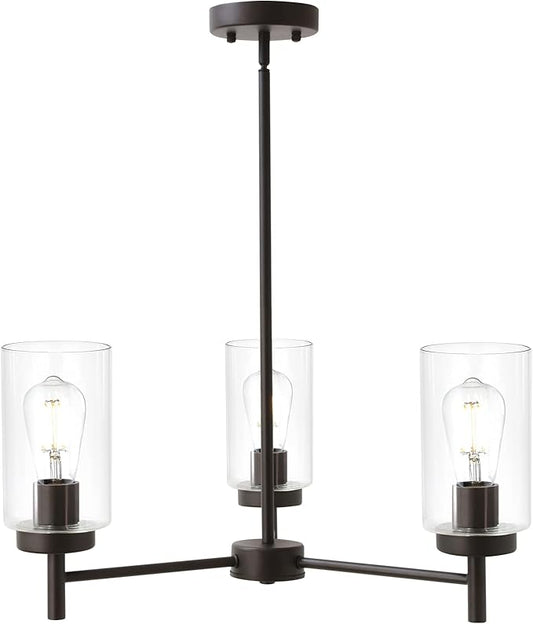 Contemporary 3-Light Chandeliers Rustic Clear Glass Shades Pendant Lighting Oil Rubber Bronze Dining Room Lighting Fixtures Hanging Adjustable Wire Semi Flush Ceiling Lights