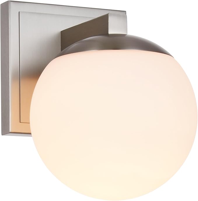 Brshed Nickel Wall Sconce Light, Modern Sconces Wall Lighting, 1 Light Globe Bathroom Vanity Lighting with Opal Glass Shade, Wall Light for Bedroom Bathroom Living Room Entryway Hallway