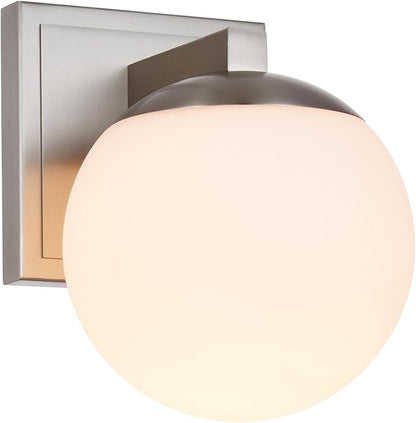 Brshed Nickel Wall Sconce Light, Modern Sconces Wall Lighting, 1 Light Globe Bathroom Vanity Lighting with Opal Glass Shade, Wall Light for Bedroom Bathroom Living Room Entryway Hallway