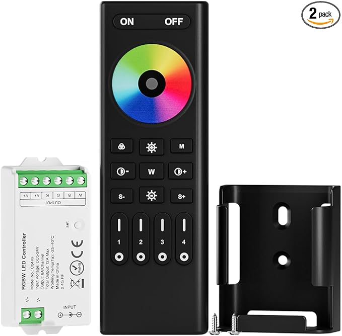 BTF-LIGHTING 5050SMD FCOB COB RGBW RF Remote RC03RFB & C04RF Tuya Controller Kit 4 Zones RF 2.4GHz Wireless Remote Group Control PWM(+ R G B W) 5pin LED Strip DC5V DC12V DC24V