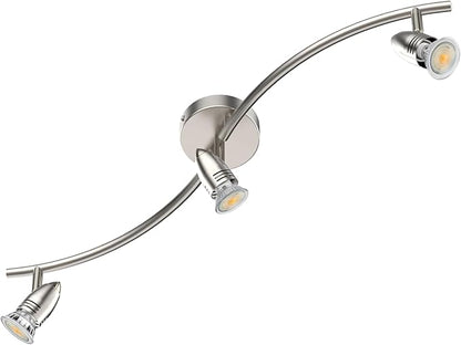 Track Lighting, Modern 3-Light Decorative Brushed Steel Flush Mount Ceiling Light Fixture, GU10 Pivot Heads, Adjustable Arms Directional Ceiling Spotlight Over Kitchen Sink, 28 Inch