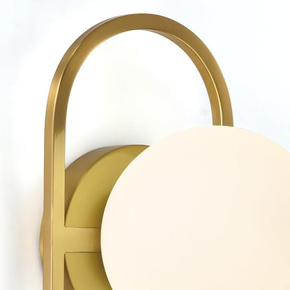 SeeU Mid Century Wall Sconces Modern Gold Vanity Wall Lamp with White Globe Lampshade Wall Light Fixture for Bathroom Bedroom Living Room Set of 2