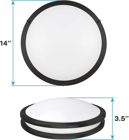 LUXRITE 14 Inch LED Flush Mount Ceiling Light, 5 Color Selectable 2700K | 3000K | 3500K | 4000K | 5000K, Dimmable, Modern Ceiling Light Fixture, 18W, 1440 Lumens, Energy Star, ETL Listed, Matte Black