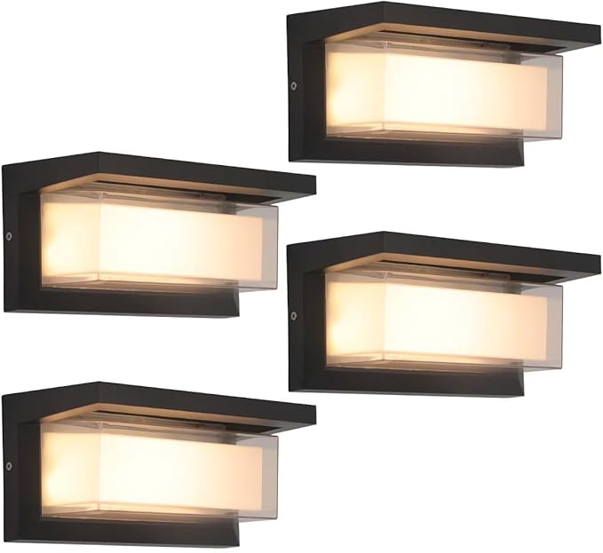 4-Pack 24W Modern LED Wall Sconces, ETL Certified, 3000K/4000/6500K Color Adjustable, 10-100% Dimmable Outdoor Wall Lights, 2160LM IP65 Waterproof Exterior Lighting Fixtures for Porch, Patio