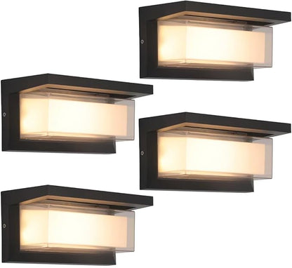 4-Pack 24W Modern LED Wall Sconces, ETL Certified, 3000K/4000/6500K Color Adjustable, 10-100% Dimmable Outdoor Wall Lights, 2160LM IP65 Waterproof Exterior Lighting Fixtures for Porch, Patio