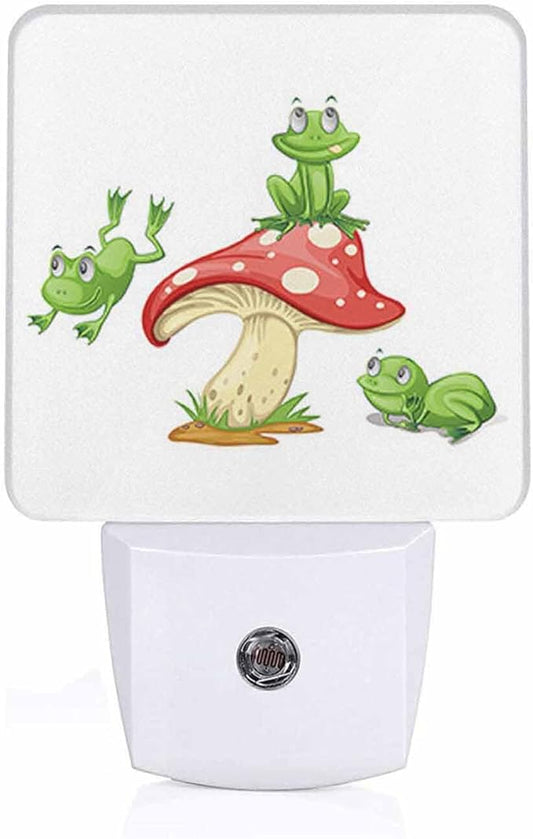 LED Night Light,3 Frogs On Mushroom LED Night Light Plug into Wall with Dusk to Dawn Light Sensor White Energy Efficient Nightlight for Bedroom Bathroom Hallway Living Room Kitchen
