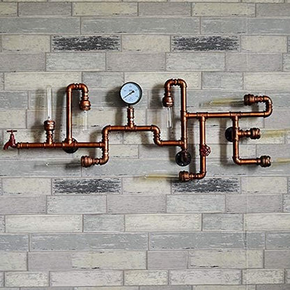 LITFAD Industrial Wall Sconce Vintage 47" Multi Lights Farmhouse Wall Light with 8 Lights and Water Pipe Bar Style Antique Wall Lamp for Living Room, Hallway, Restaurant