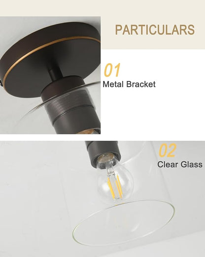 Brown and Gold Semi Flush Mount Ceiling Light,Modern Farmhouse Ceiling Light Fixture for Closet Entryway,Hallway Light Fixture 5.9in Clear Glass Shade 1 Pack