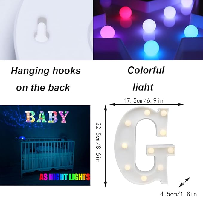 LED Marquee Letter Lights, 18 Colors Changing Light Up Letters with Remote, RGB Alphabet Letters Sign for Girls Boys Gift Birthday Party Night Light Bedroom Wedding Christmas Decor-Colorful G