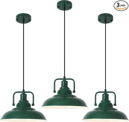 Farmhouse Pendant Light, 12.5inch, 3 Packs Green Kitchen Pendant Lights, Island Pendant Lights, Pendant Lights Kitchen Island, Pendant Light for Bedroom, Office, Kichen Sink, Library