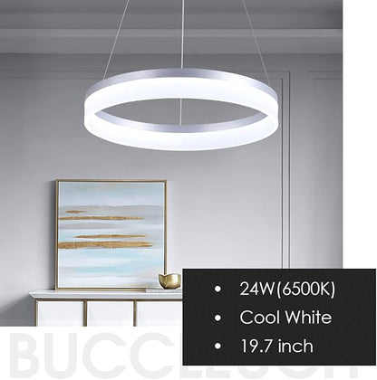 Buccleuch Modern LED Chandelier - Dimmable 19.7" Silver Round Pendant Light, Height Adjustable UL-Certified Ceiling Light for Dining Room, Kitchen Island, Living Room, Bedroom, Foyer, 6500K