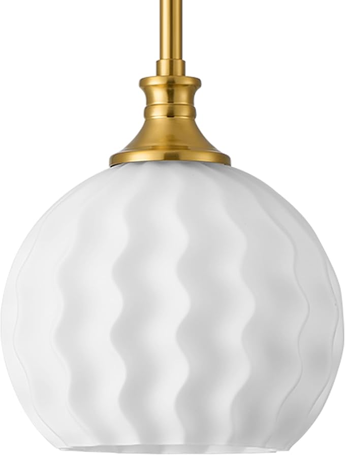 Brushed Gold Pendant Lights Kitchen Island with Frosted Milk Glass Shade, 7.3" Modern Single Pendant Light Fixtures Adjustable Height Hanging Lighting for Kitchen Sink Bathroom Hallway
