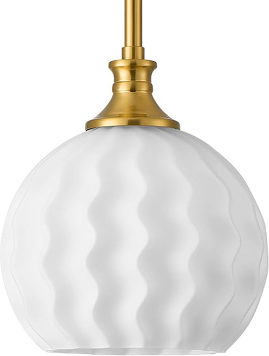 Brushed Gold Pendant Lights Kitchen Island with Frosted Milk Glass Shade, 7.3" Modern Single Pendant Light Fixtures Adjustable Height Hanging Lighting for Kitchen Sink Bathroom Hallway