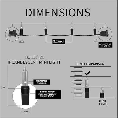 100LIGHTS WARM WHITE Extra-Bright With End Connectors Christmas Decorative Lights 5.98m UL Certified Mini String Light Set Waterproof for Home Garden Holiday Christmas Tree Party Patio Wedding
