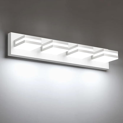 IZORRO LED Modern Bathroom Lights Fixtures(4-Light,Dimmable,360°Rotate),Matte White Acrylic Wall Lighting,Vanity Lights for Bathroom Over Mirror - 6000k 24In （No Assembly Required）
