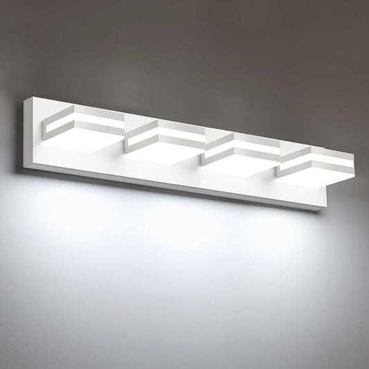 IZORRO LED Modern Bathroom Lights Fixtures(4-Light,Dimmable,360°Rotate),Matte White Acrylic Wall Lighting,Vanity Lights for Bathroom Over Mirror - 6000k 24In （No Assembly Required）