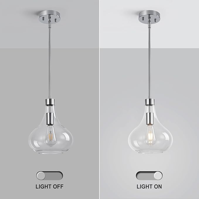 Modern Glass Pendant Light 9.44 in Clear Glass Shade Chrome Farmhouse Island Pendant Lights for Kitchen Pendant Lighting Over Sink Bedroom Dining Room