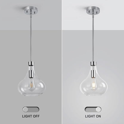 Modern Glass Pendant Light 9.44 in Clear Glass Shade Chrome Farmhouse Island Pendant Lights for Kitchen Pendant Lighting Over Sink Bedroom Dining Room
