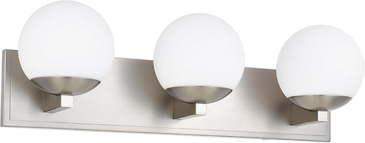 Bathroom Vanity Light Fixtures, 3-Light Globe Bathroom Lighting Fixtures Over Mirror, Modern Wall Lights for Living Room, Long Backplate, Standard E26 Base, Brushed Nickel