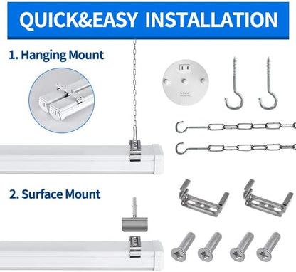 4FT Linkable 60W LED Shop Lights with Socket 3000K 4000K 6000K 6000LM for Garages Shop, Linear Work Light Fixture Hanging or FlushMount with Plug, ETL 4 Pack