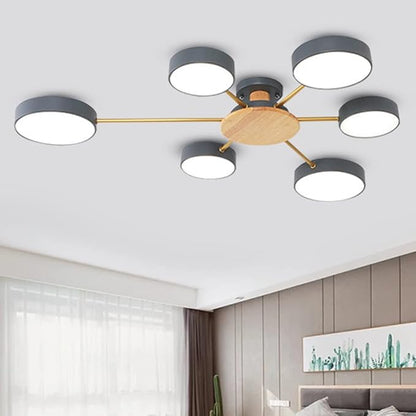 6-Lights LED Ceiling Lighting 41 Inch Modern Ceiling Lights Flush Mount Recessed Lighting Ceiling Light 48W Dimmable Living Room Bedroom Kitchen, 3000K-6000K Grey
