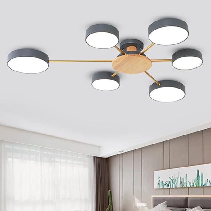 6-Lights LED Ceiling Lighting 41 Inch Modern Ceiling Lights Flush Mount Recessed Lighting Ceiling Light 48W Dimmable Living Room Bedroom Kitchen, 3000K-6000K Grey