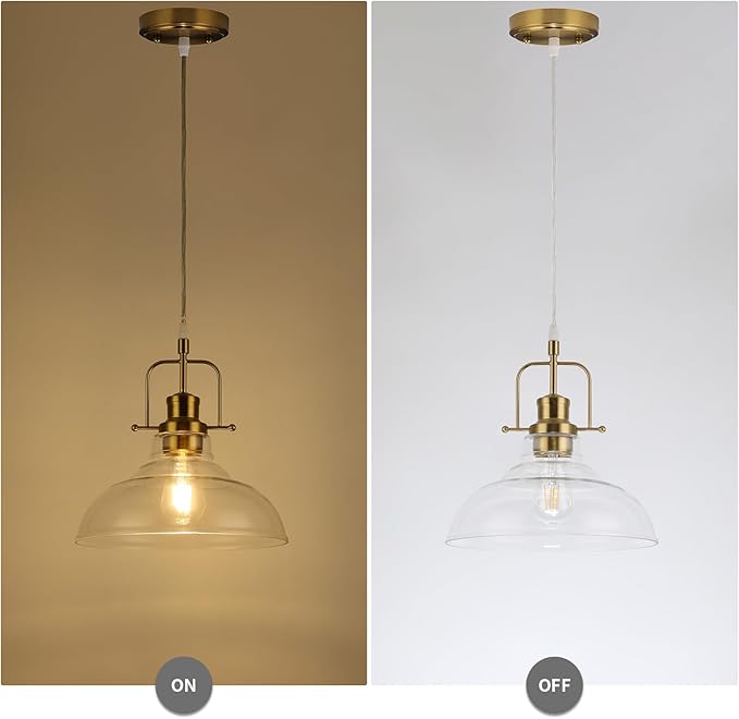 WILON Brass Gold Pendant Light Fixture, Modern Kitchen Pendant Lighting Over Island, Industrial Glass Pendant Light Over The Sink, Vintage Light for Dining Room Over Table Entry Foyer Bar