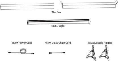 RDJ Bouns 150W Under Canopy LED Grow Light Bars with Far Red, 4-Pack 48 Inch Dimmable, 100-277 Volt 2.7-3.0 umol/J, 8 Adjustable Brackets, 1 Power Cord and 4 Extension Cables, IP65 Waterproof