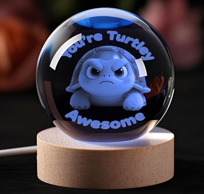 Collectible Turtle 3D Crystal Ball Figurines, Emotional Support Desk Decor for Women, Women’s Desk Accessories & Gifts, Birthday Gift for Sister, Friend, Coworker