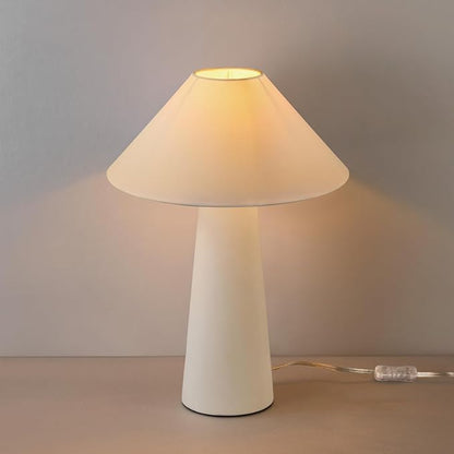 Novogratz x Globe 18" Ceramic Table Lamp, Matte Cream, Off-White Tapered Fabric Shade, in-Line Rocker Switch, 5 Ft. Clear Cord, Home Office, Desk, Living Room