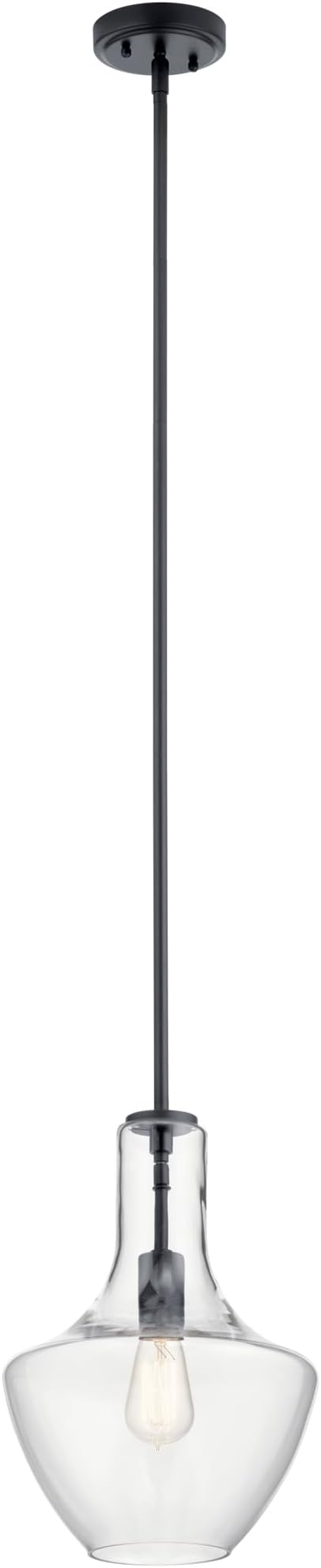 Kichler Everly 1-Light Pendant Light Fixture with Clear Glass Bell Shade in Black Finish for Kitchen Island, Dining Room, Living Room (15.25" x 10.5"), 42141BK