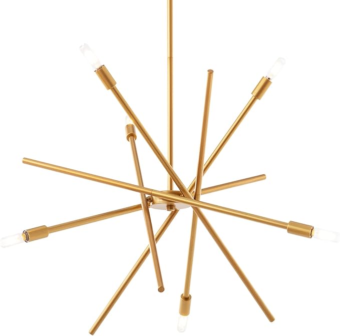 VILUXY Contemporary Chandelier Lighting Fixture 6-Light Antique Brass Brush Paint Finish Mid-Century Pendant Lighting for Dining Room Bedroom Kitchen Living Room