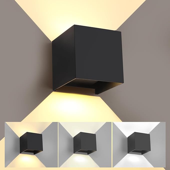 20W LED Outdoor Wall Lights Exterior/Interior,3 Colors Adjustable Wall Sconce,Modern Square Aluminum Wall Light,Up and Down Outdoor Lighting Fixtures,IP65 Waterproof Porch Light, ETL Listed