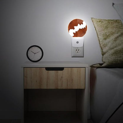 Brown Cowhide Leopard Night Light Plug Into Wall Auto Led Sleep Round Lamp for Living Room Hallway Stairs