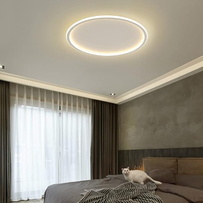 Dimmable LED Ceiling Light Fixture Flush Mount,16 inch 3000K-6000K Modern Round Recessed Ceiling Lamp with APP Adjustment,White 44W Close to Ceiling Lighting Living Room Bedroom